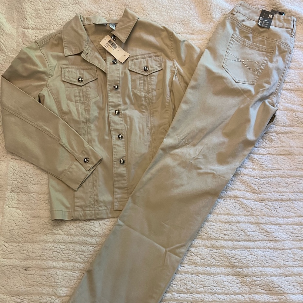Chico’s Chelsea cotton jacket & pants NWT